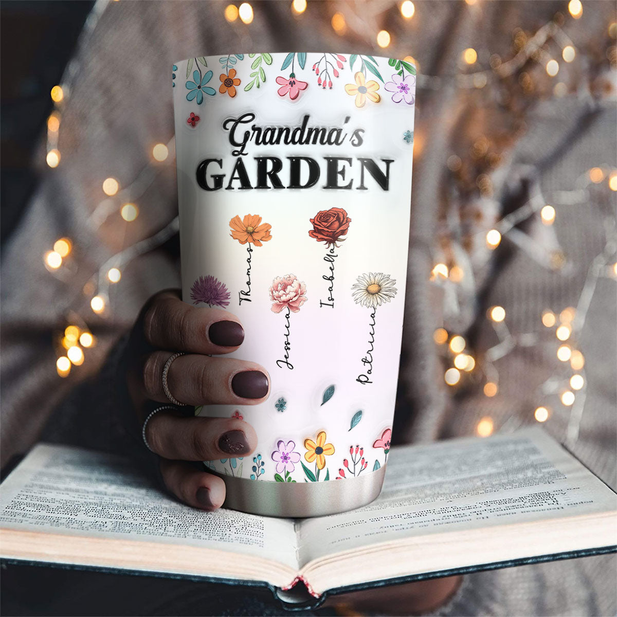 Custom Mother's Day Birthday Gifts For Grandma • Kids Flower Garden - Personalized 3D Inflated Effect Tumbler