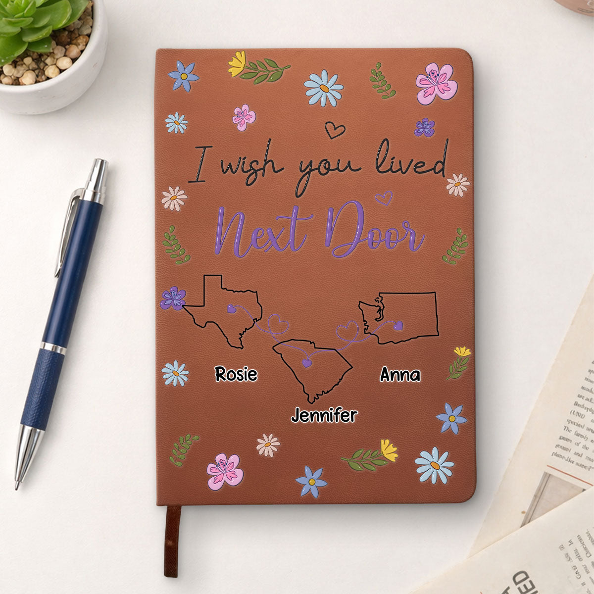 Custom Long Distance Friendship Gifts For Bestie • I Wish We Lived Closer - Personalized Leather Journal