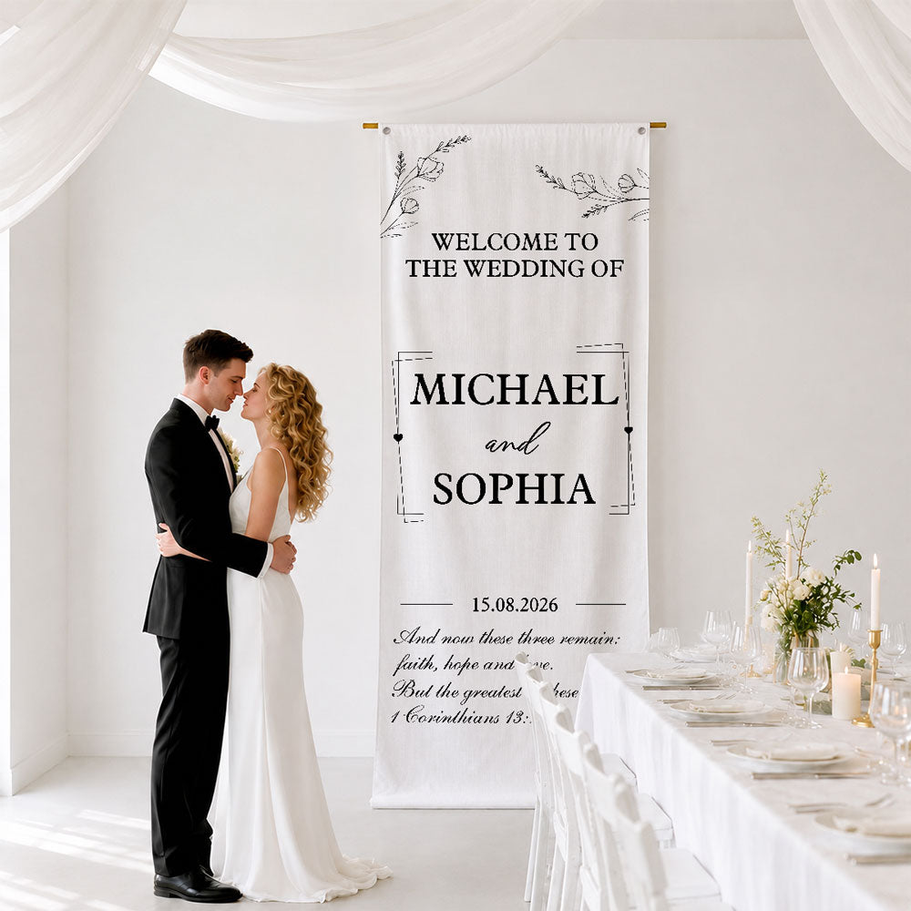 The Wedding Of Us - Personalized Welcome Linen Sign