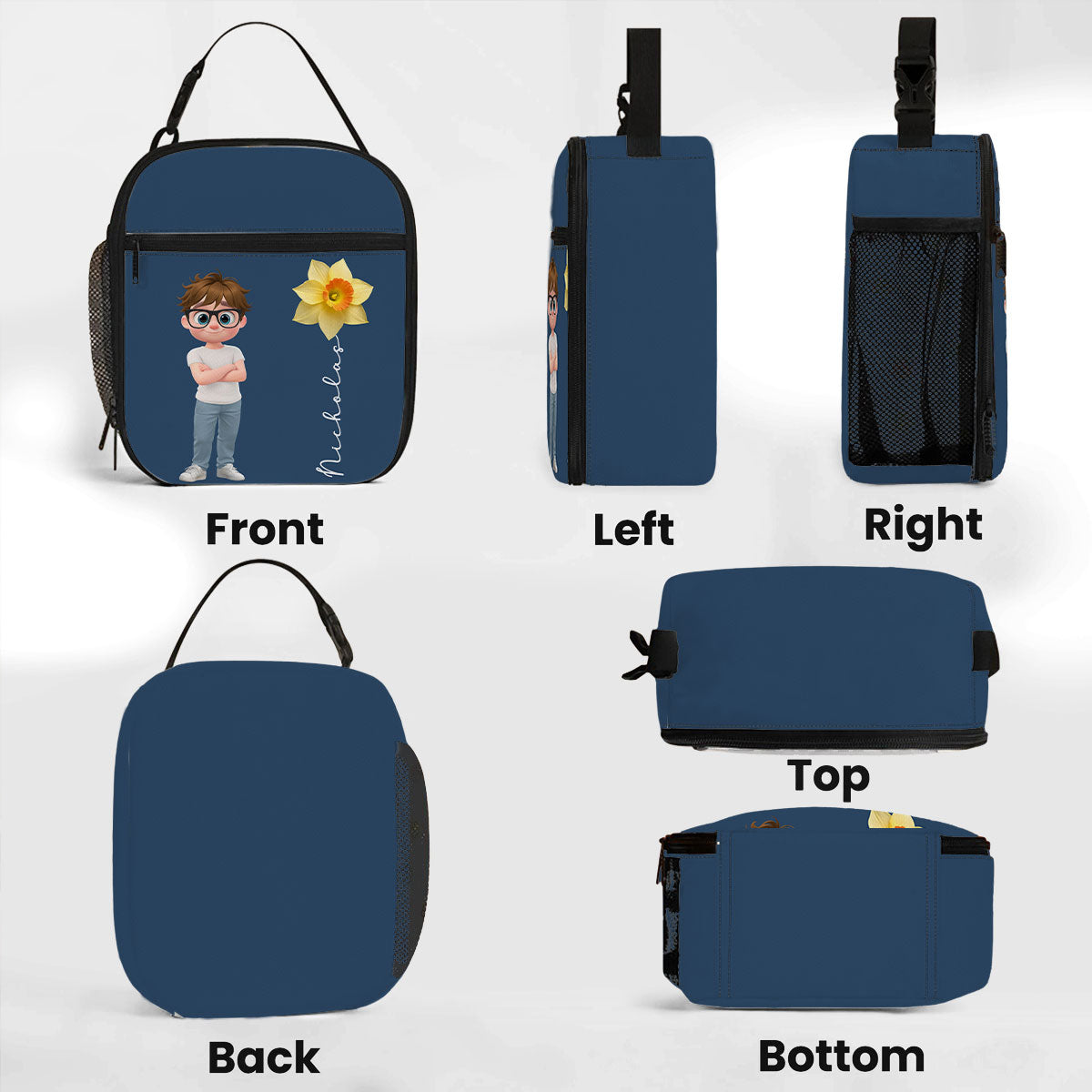 Birth Flower Cartoon Kids - Personalized Insulated Lunch Bag