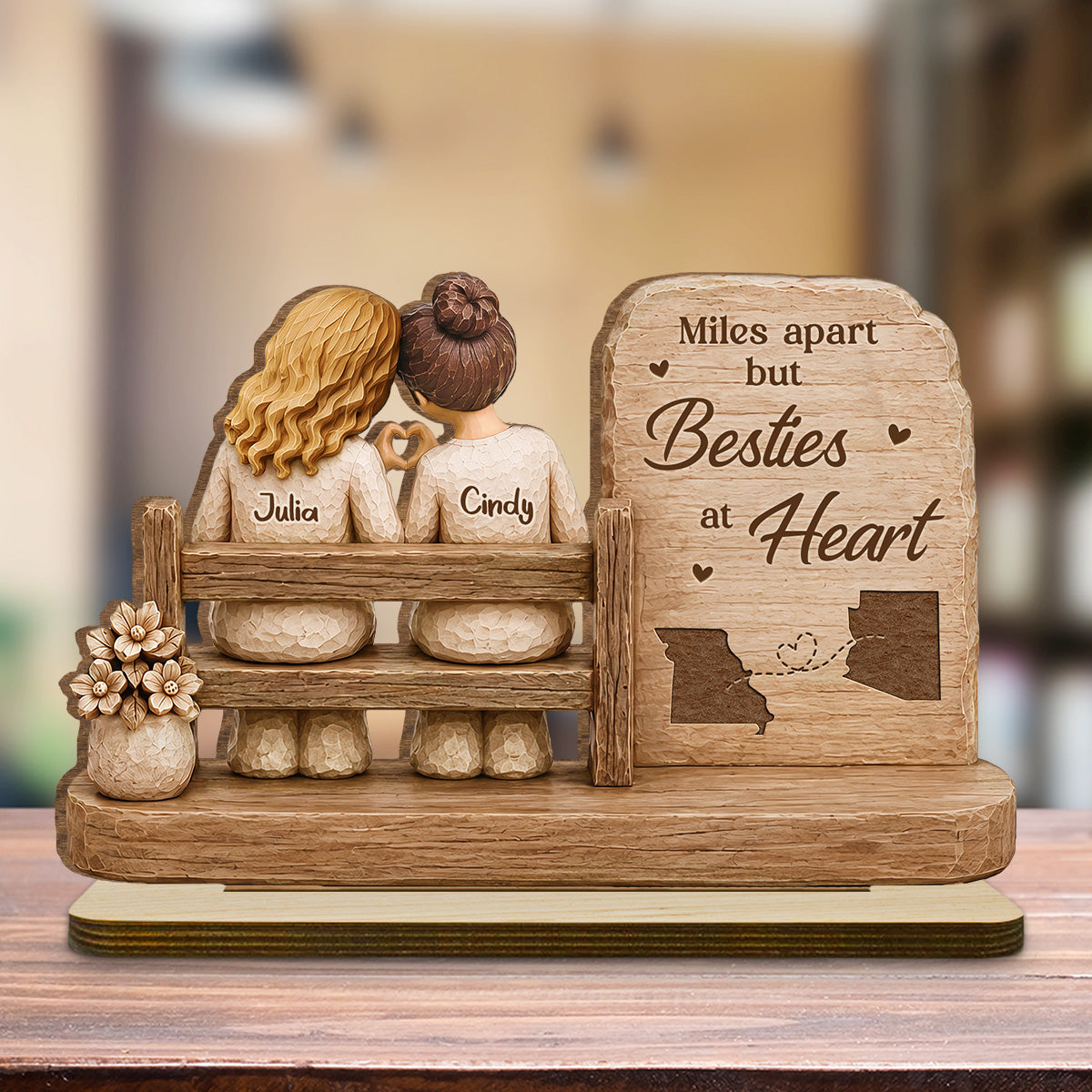 Custom Friendship Decor, Christmas Birthday Gifts For Best Friend • Side By Side - Personalized 2-Layer Wood Plaque With Flat Base