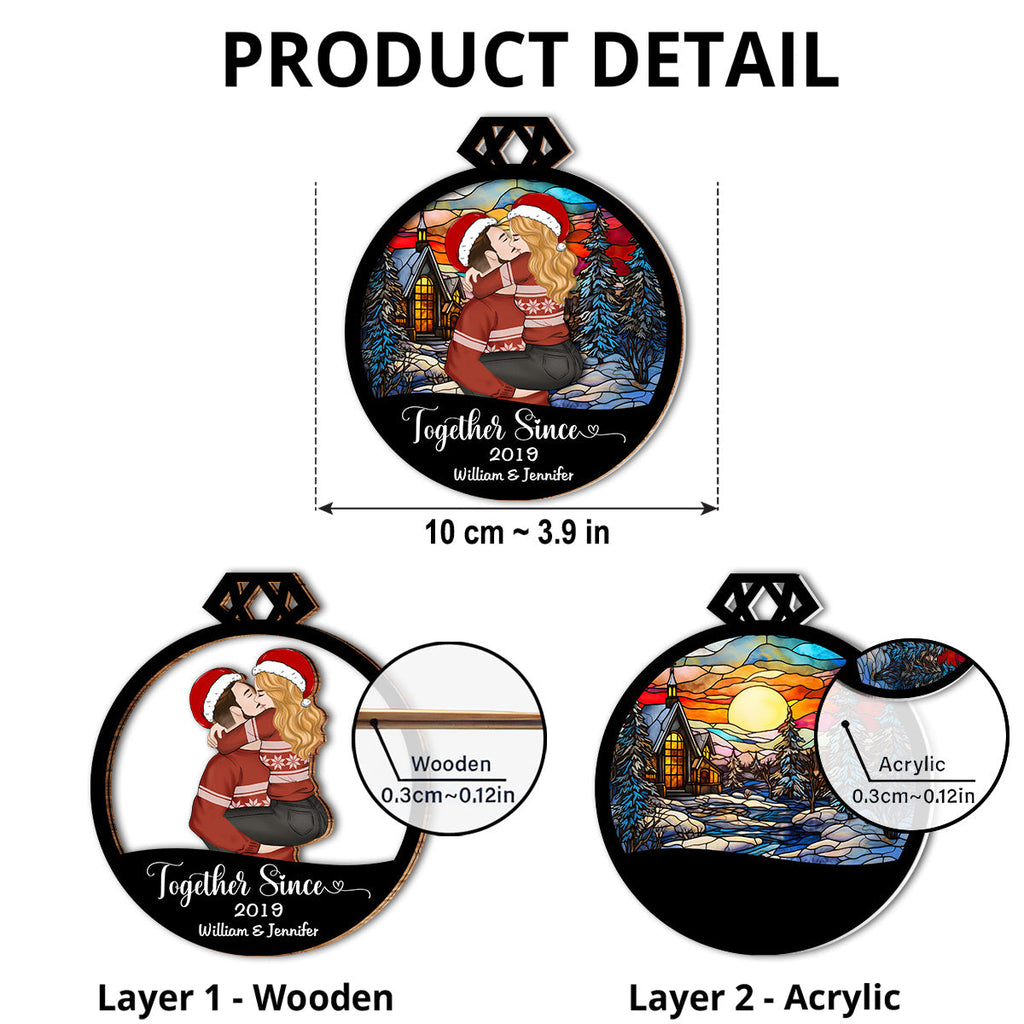 Custom Couple Christmas Ornament, Anniversary Gift •  Together Since - Personalized Suncatcher Ornament