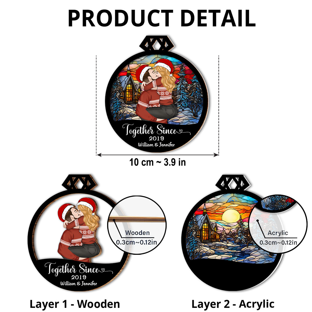 Custom Couple Christmas Ornament, Anniversary Gift •  Together Since - Personalized Suncatcher Ornament