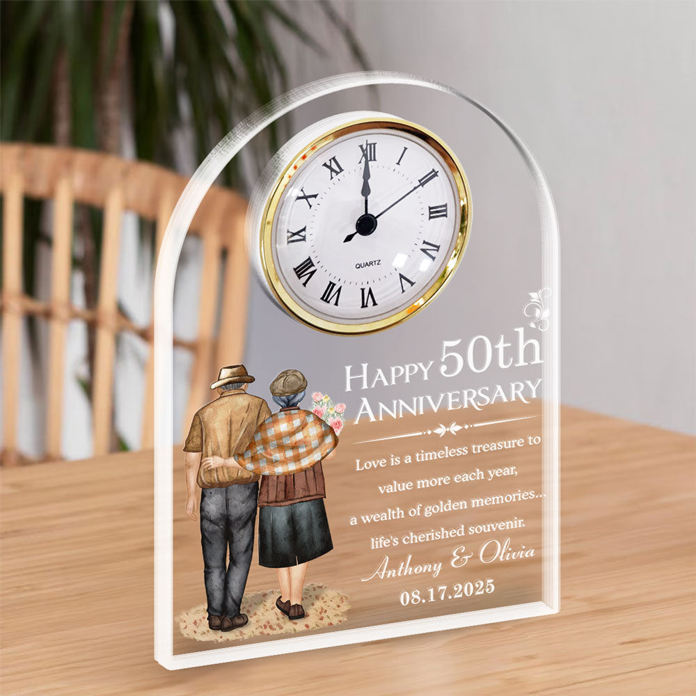 Custom Couple's Decor, Anniversary & Wedding Gift • Happy Anniversary - Personalized Acrylic Desk Clock Plaque