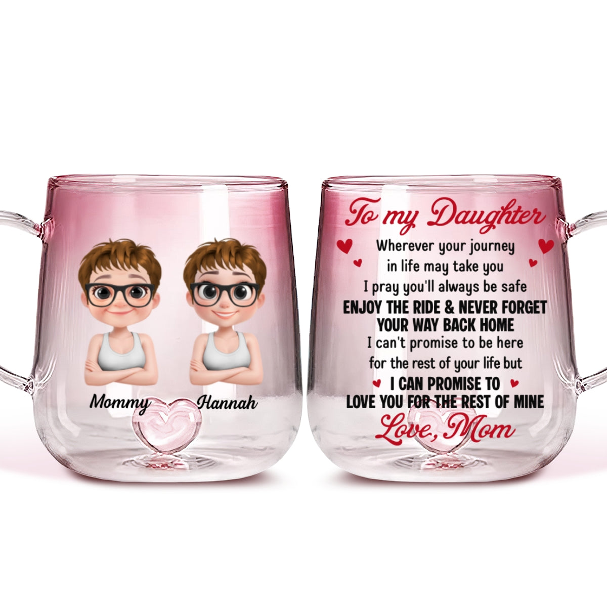 Custom Christmas & Birthday Gift for Daughter • Mom To Daughter Enjoy The Ride - Personalized Pink Gradient Glass Mug