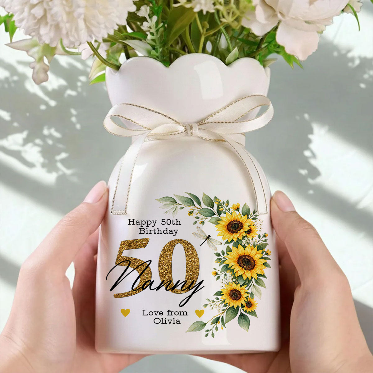 Happy Birthday - Personalized Ribbon Tie Flower Vase