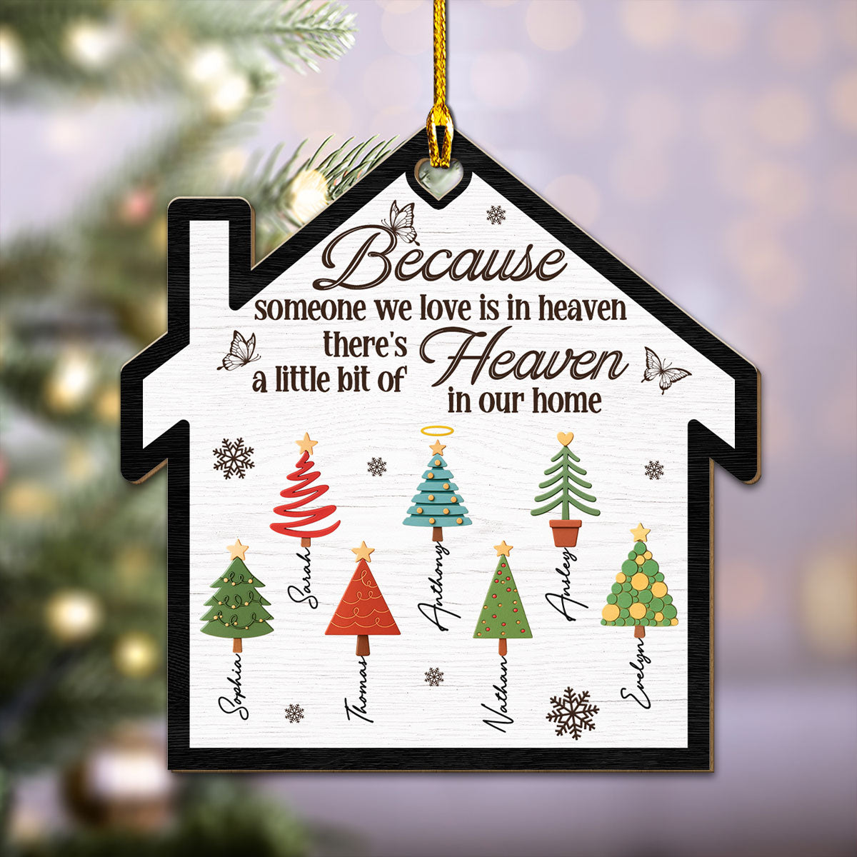 Custom Memorial Christmas Ornament, Sympathy Keepsake •  A Little Bit Of Heaven In Our Family Home - Personalized Wood Ornament