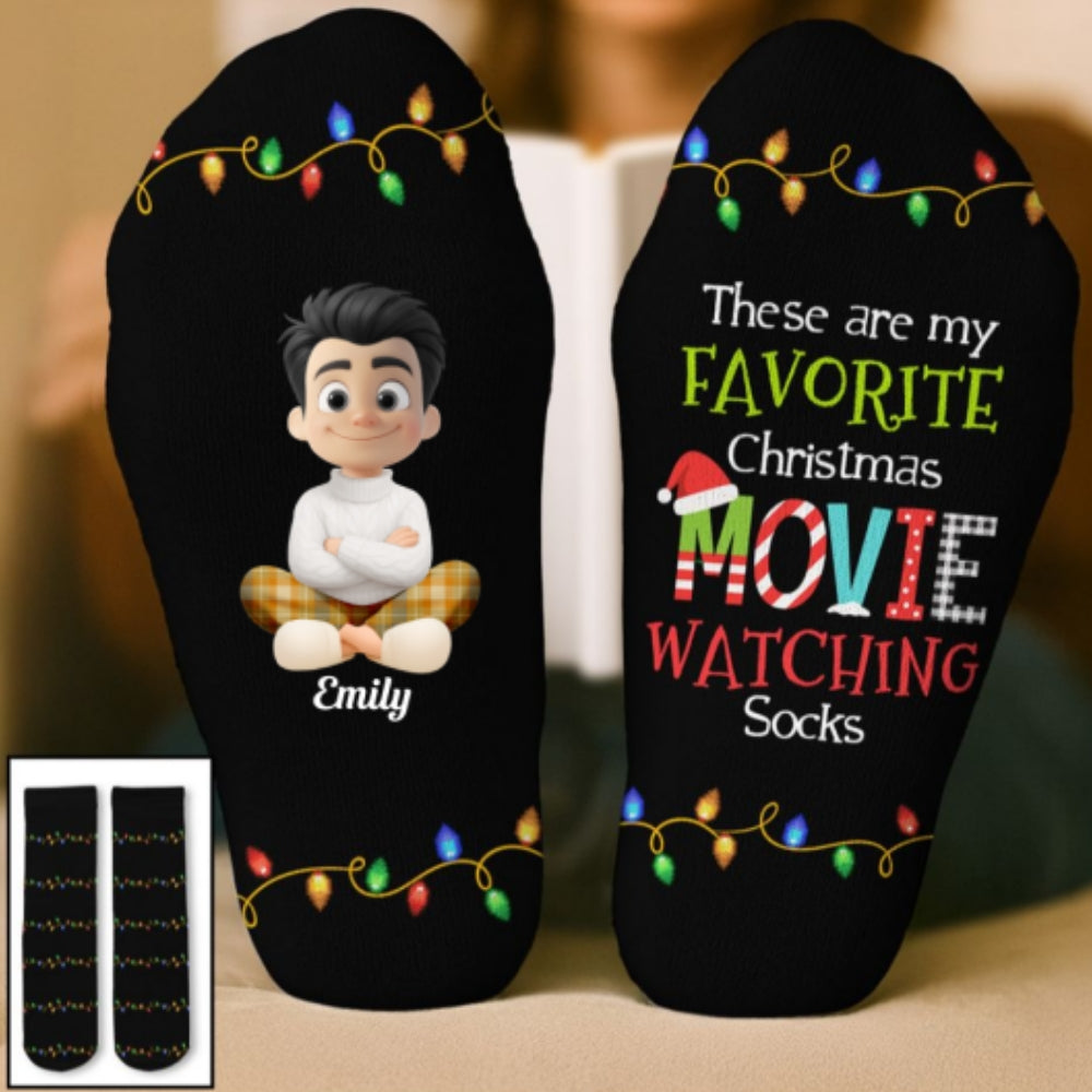 Custom Christmas Footwear, Birthday Gift For Son, Daughter • Watching Movies - Personalized Crew Socks