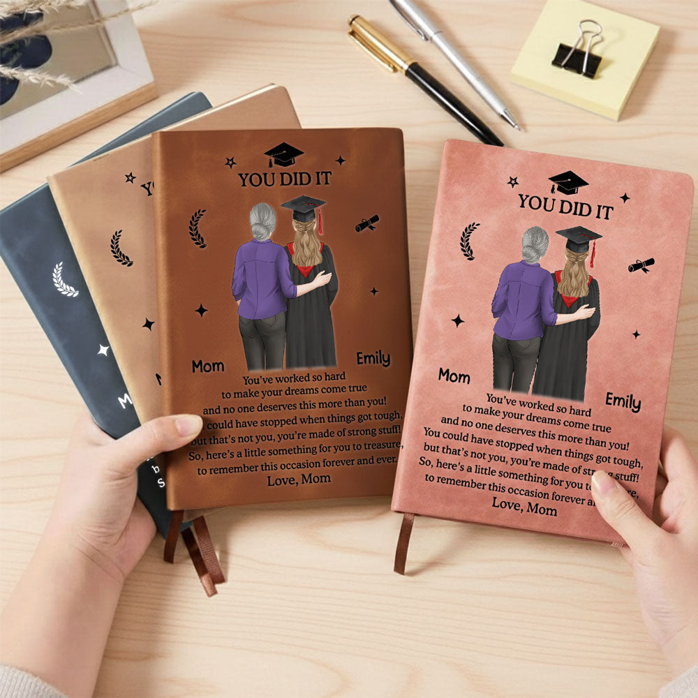 Graduation Journal Custom Name School Year For Daughter, Son • You Did It - Personalized Leather Journal