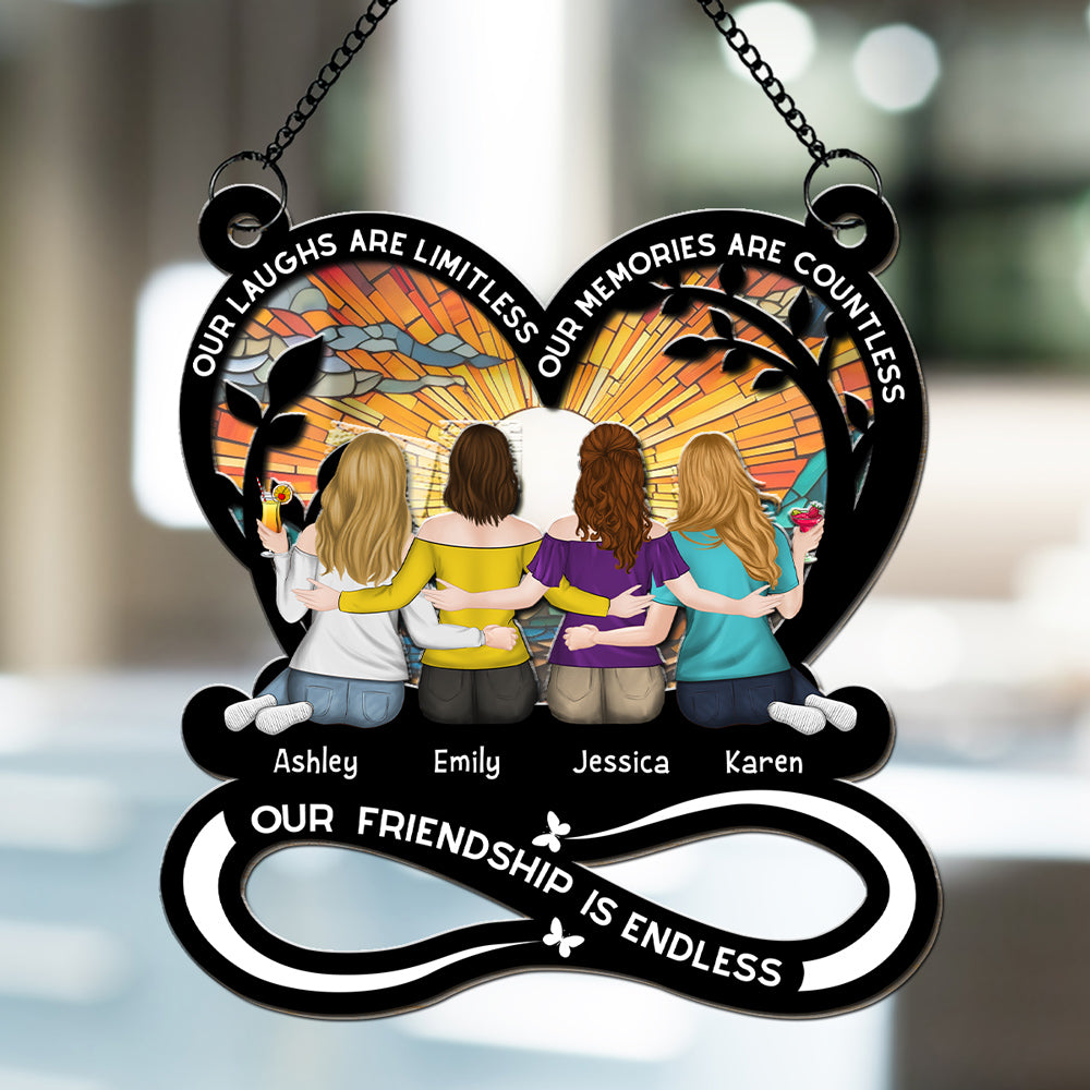Custom Best Friend Hanging Decor, Friendship Birthday Gifts • Our Laughs Are Limitless - Personalized Suncatcher