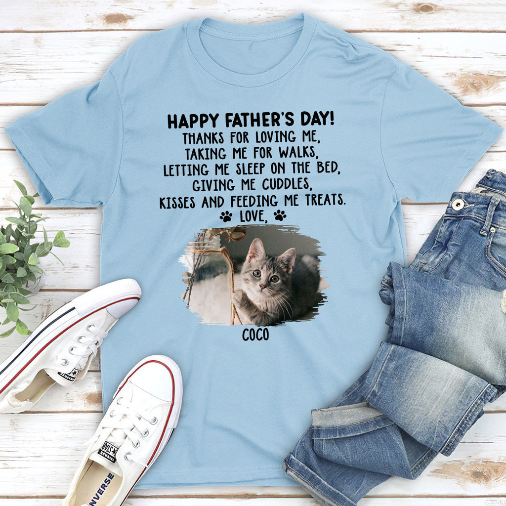 Custom Photo Christmas & Birthday Keepsake Gift • Thanks For Loving Me Cat Dad Photo - Personalized Unisex T-Shirt