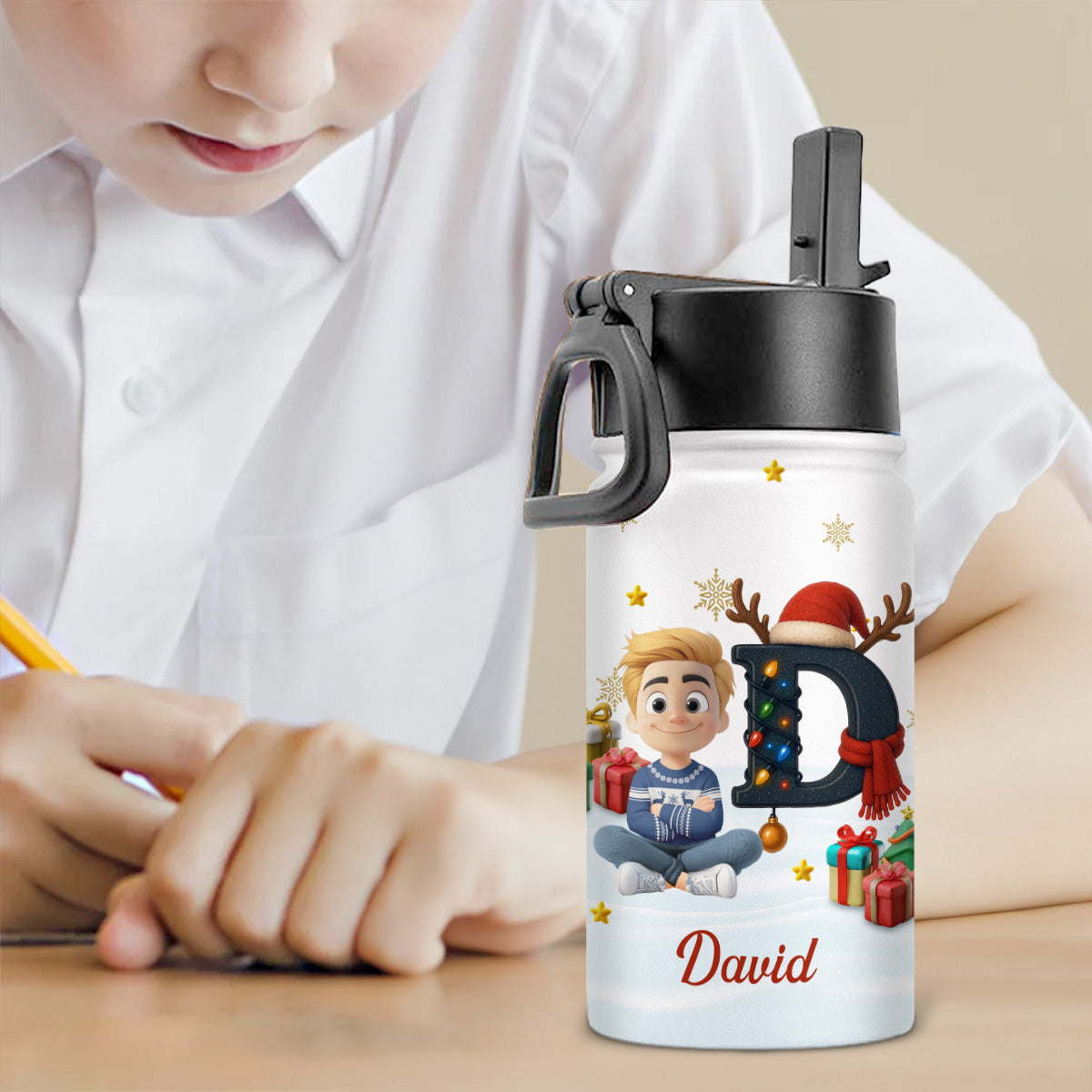 Kid Name Christmas Alphabet - Personalized Kids Water Bottle