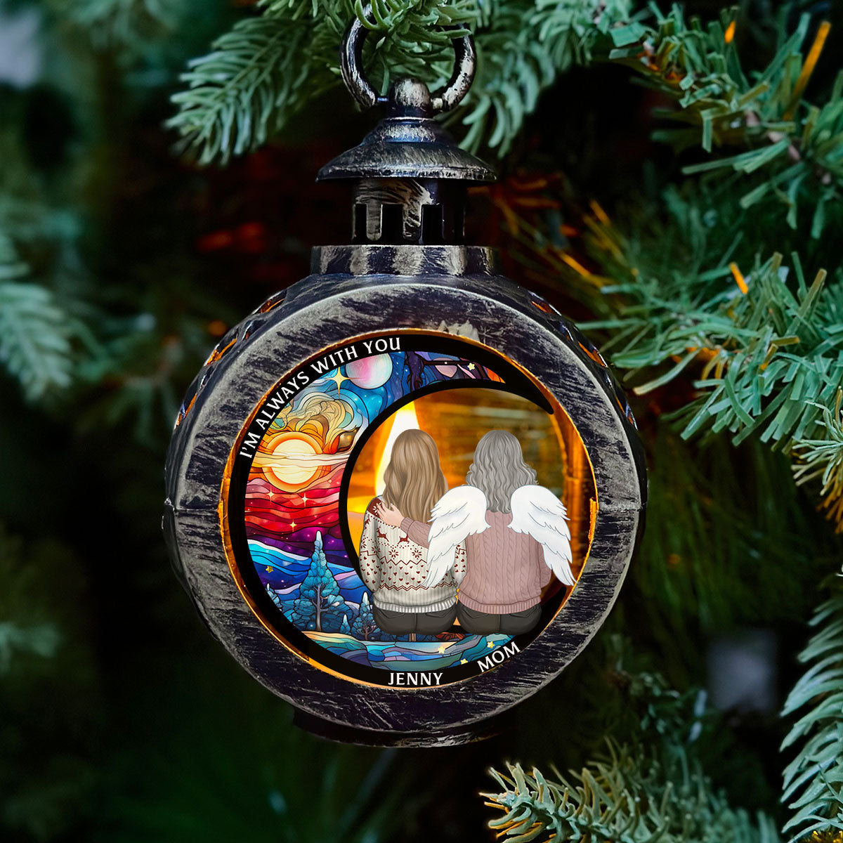 Custom Memorial Christmas Night Light, Remembrance Gifts • God Has You - Personalized Christmas Lantern