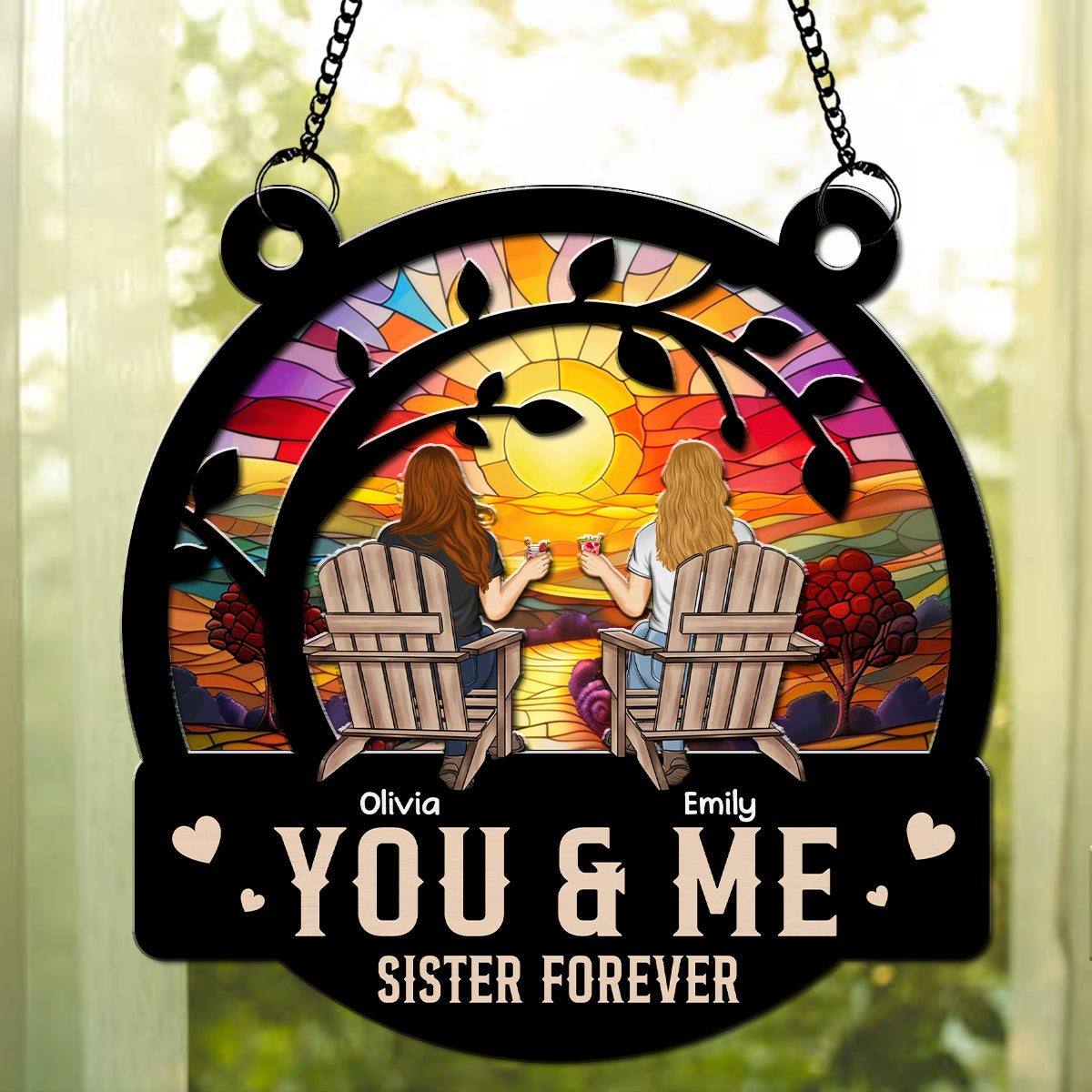 Custom Best Friend Hanging Decor, Friendship Birthday Gifts • You And Me Are Bestie - Personalized Suncatcher