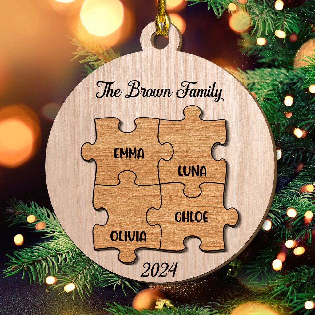 Custom Family Ornament, Christmas Gift for Family Members •  Piece Of Family - Personalized Freeshape 2-Layered Wood Ornament
