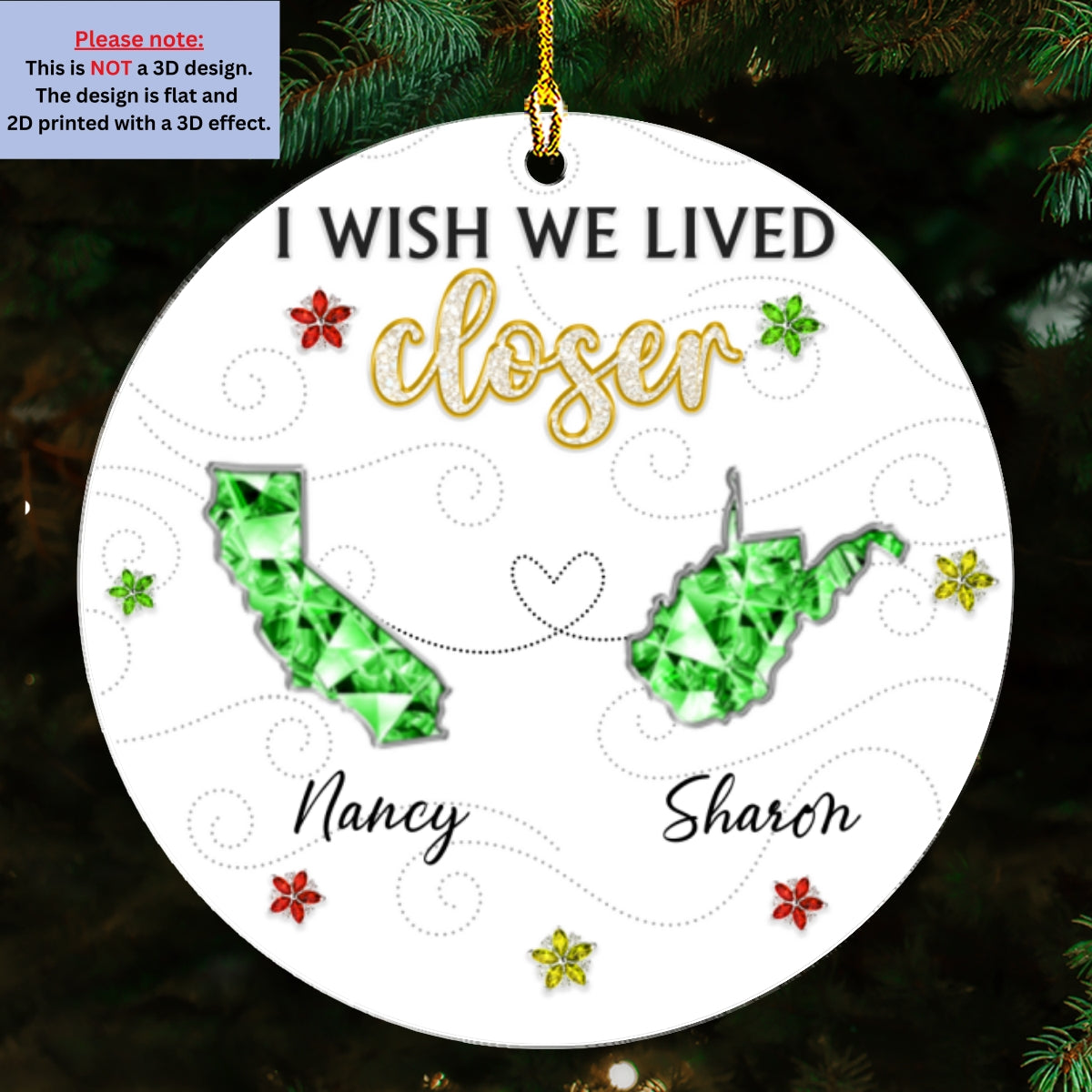 Custom Friendship Christmas Ornament, Best Friend Gift •  I Wish We Lived Closer Crystal - Personalized 3D Effect Acrylic Ornament