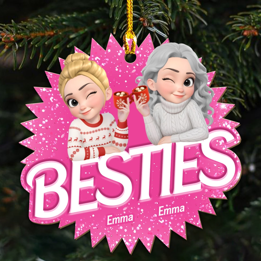 Custom Friendship Christmas Ornament, Best Friend Gift •  Always Besties - Personalized Wood Ornament