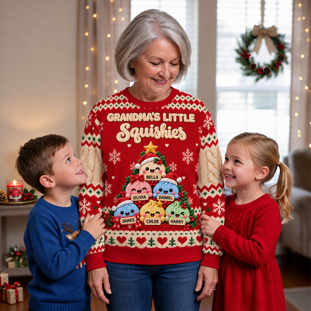Custom Grandma Christmas Sweatshirt, Gift for Mothers • Little Squishies - Personalized All-Over-Print Sweatshirt
