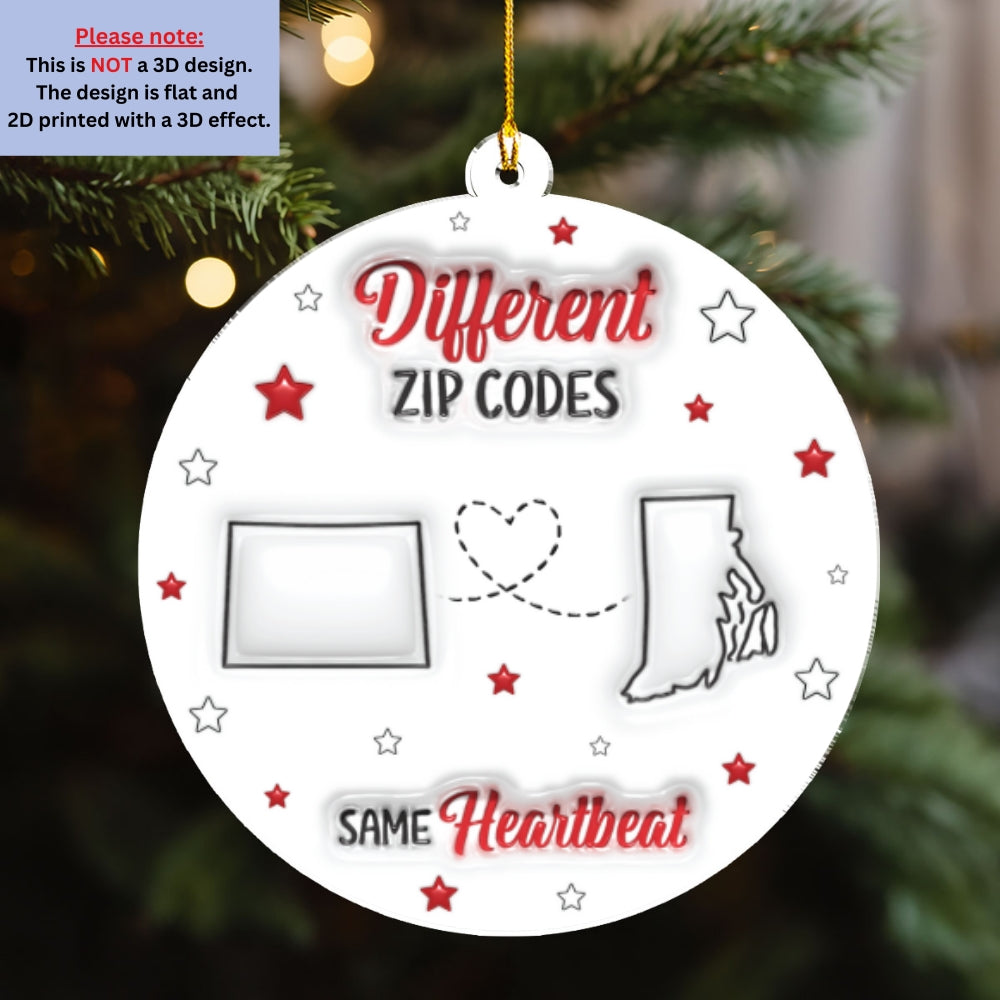 Custom Family Christmas Ornament for Long Distance Families •  Long Distance But Same Heartbeat - Personalized 3D Inflated Effect Acrylic Ornament