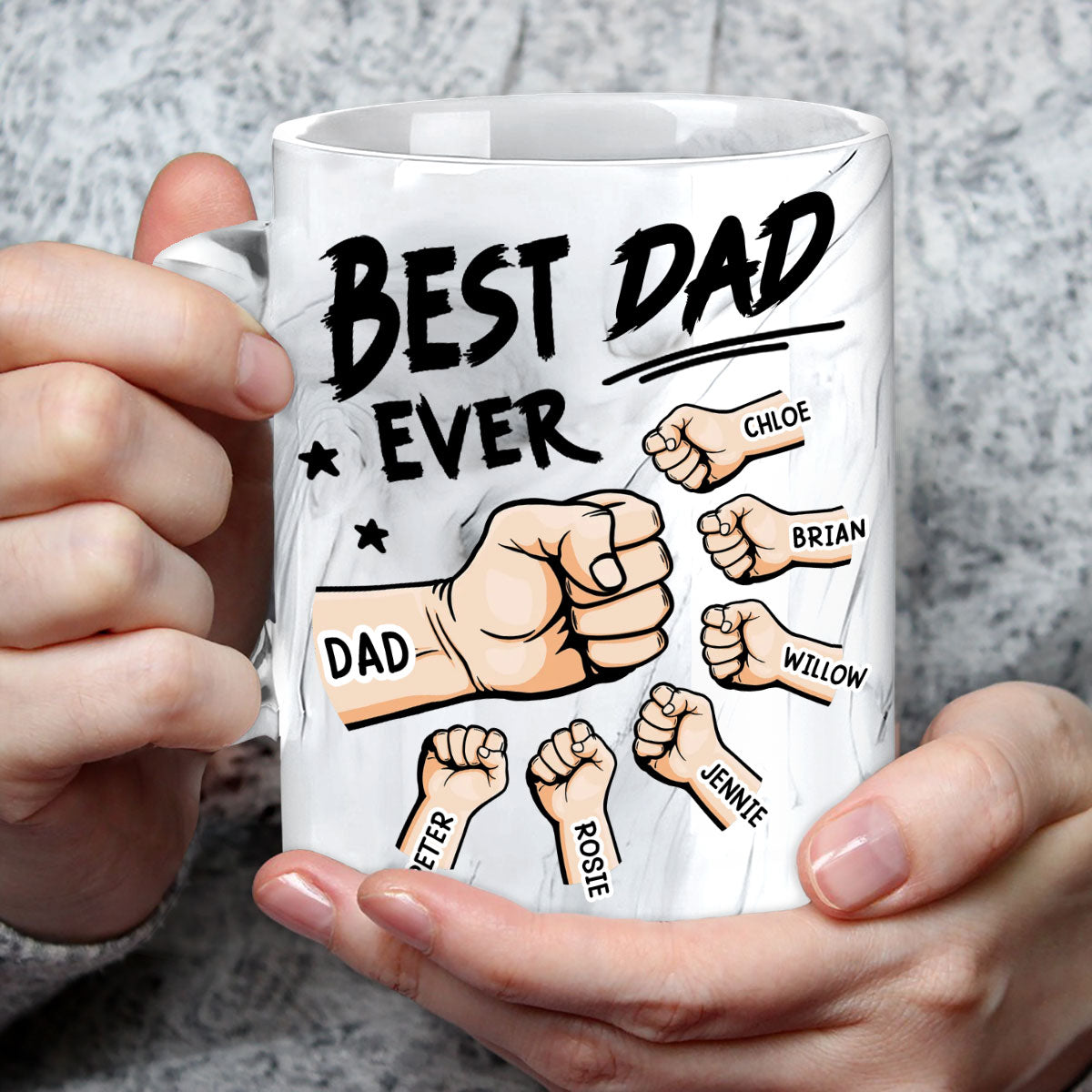 Custom Father's Day, Special Gift for Dad & Grandpa • Best Dad Ever - Personalized Grey Marble Mug