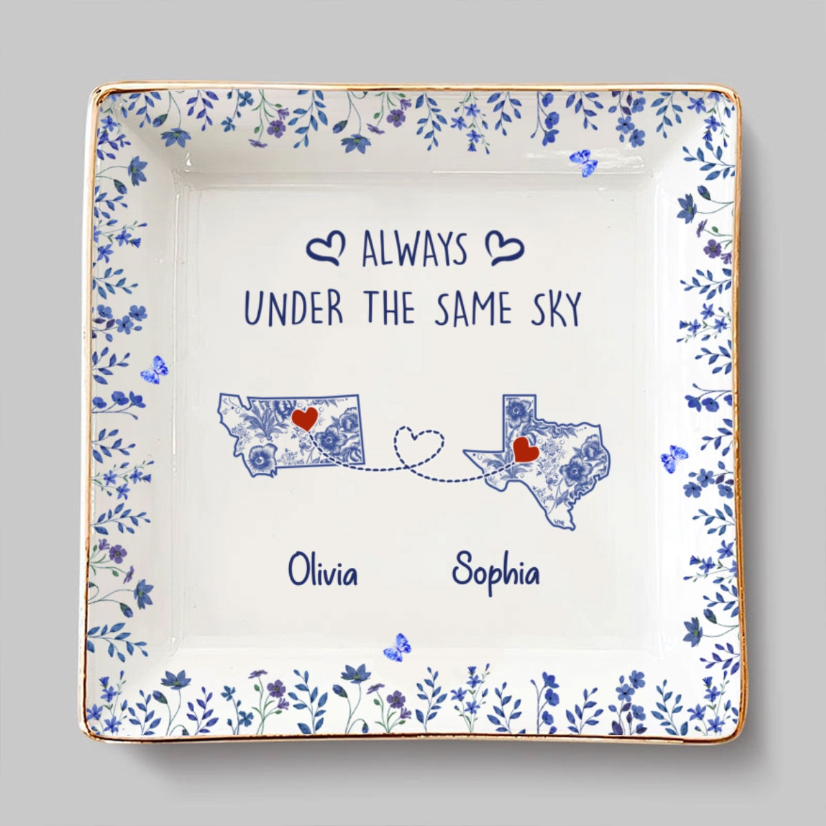 Custom Bestie Trinket Dish, Birthday Christmas Gift For Best Friend • Under the Same Sky - Personalized Jewelry Dish