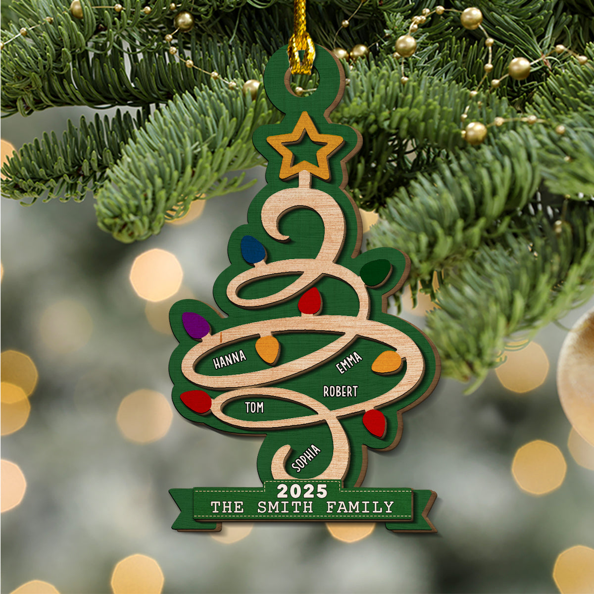 Custom Family Ornament, Christmas Gift for Family Members •  Christmas Tree Family Name 2025 - Personalized 2-layered Wood Ornament