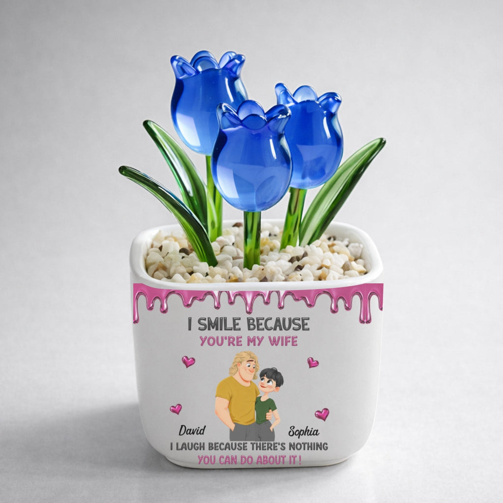Custom Glass Flower Keepsake, Romantic Anniversary Gift for Wife • Because You Are My Wife - Personalized Glass Everlasting Tulips