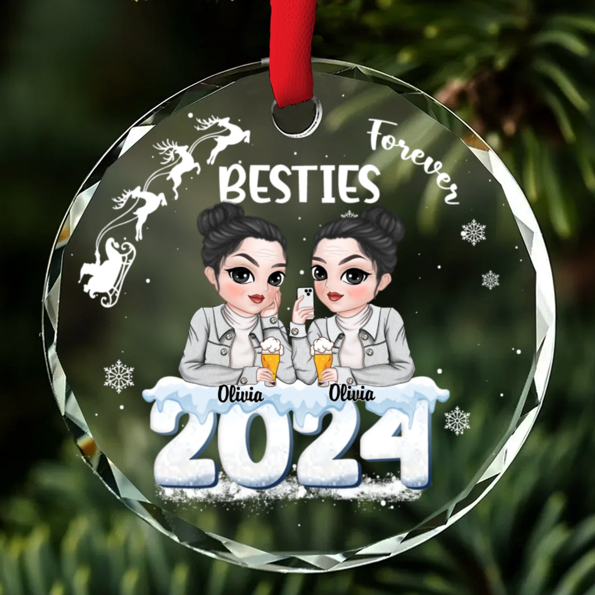 Custom Friendship Christmas Ornament, Best Friend Gift •  Besties Together 2024 - Personalized Glass Ornament