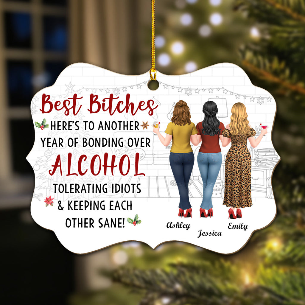 Custom Friendship Christmas Ornament, Best Friend Gift •  Cheers To Another Crazy Year - Personalized Wood Ornament