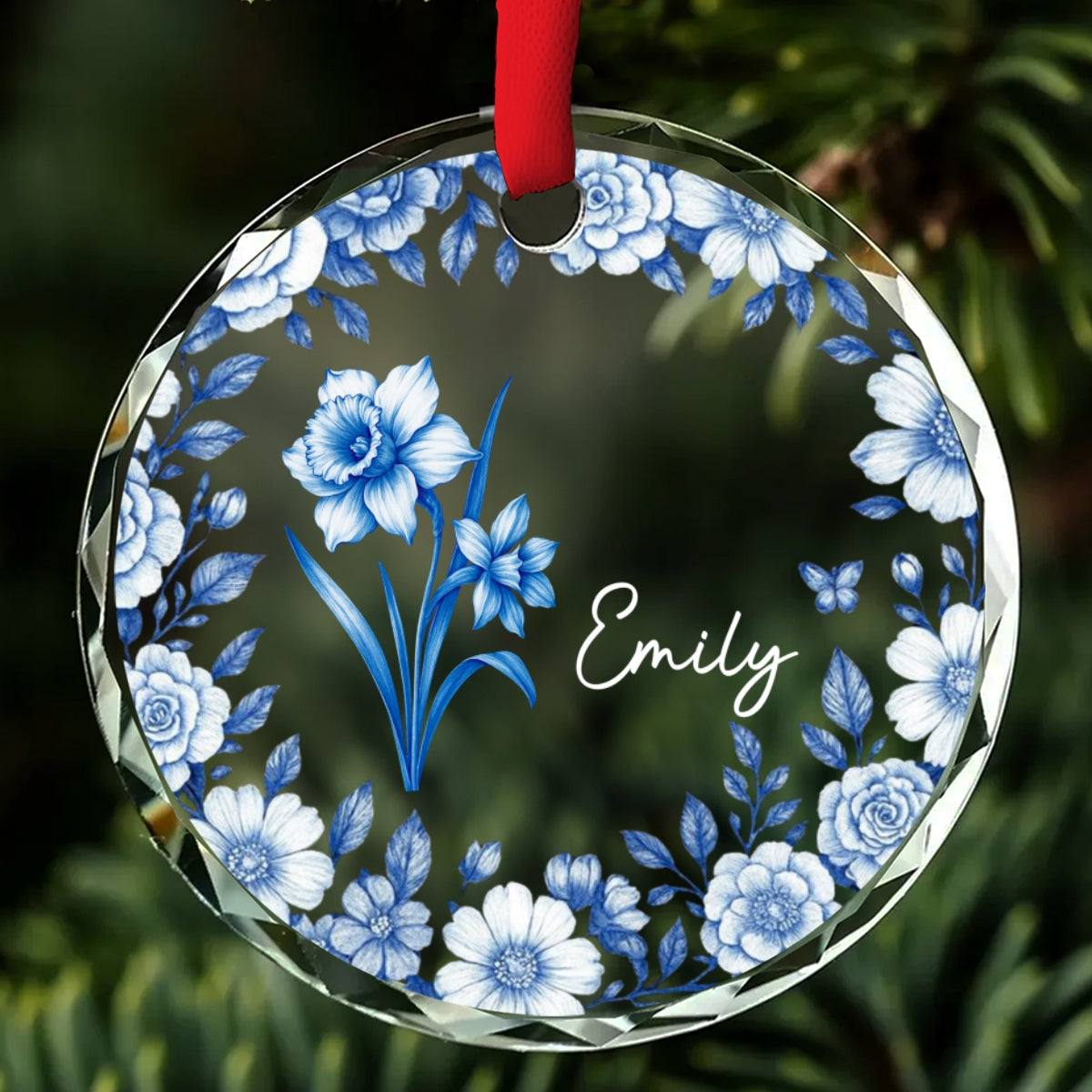 Custom Keepsake Christmas Ornament •  Friends Are Flowers That Never Fade Toile - Personalized Glass Ornament