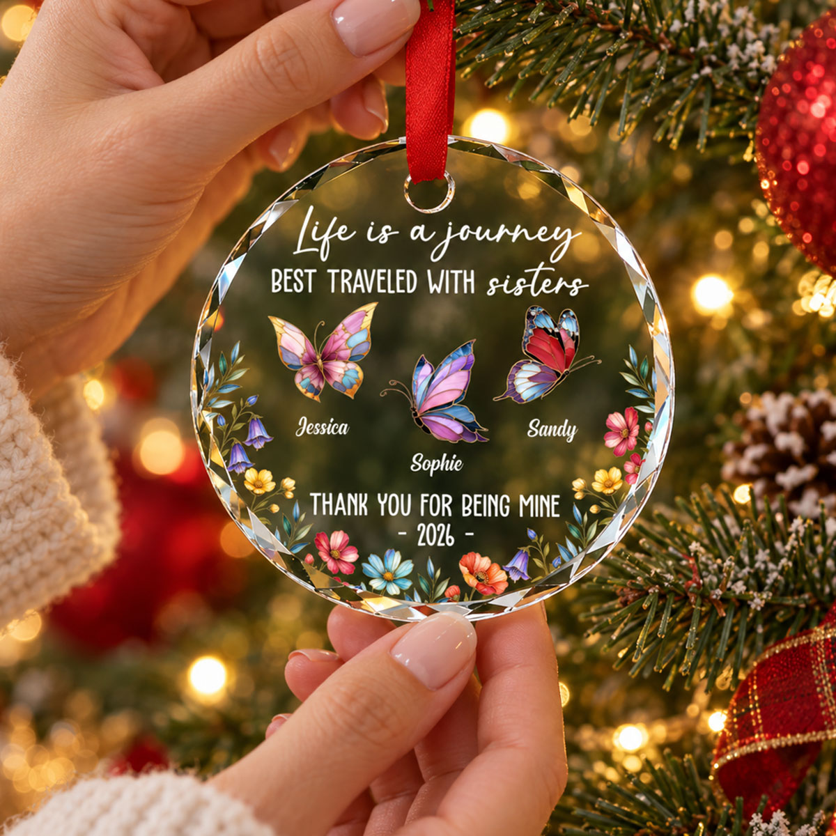 Custom Sister Christmas Ornament •  Best Sisters - Personalized Glass Ornament