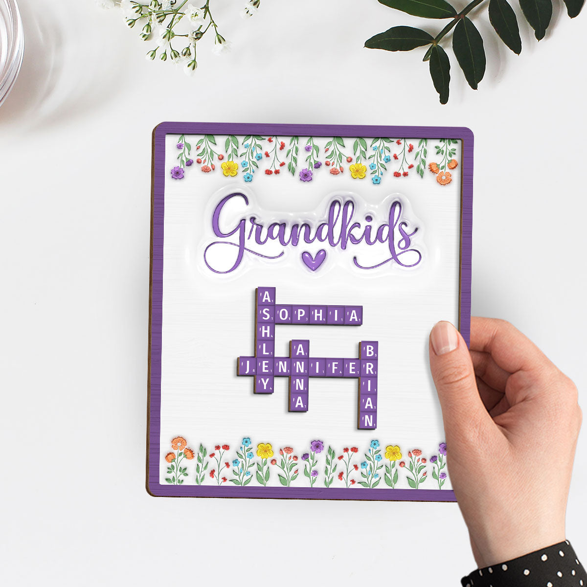 Custom Mother's Day Decor, Gift for Mom & Grandma • Love My Grandkids Crossword - Personalized Wooden Plaque