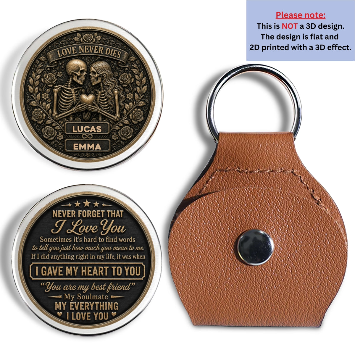 Custom Coin Keychain for Wife, Couple Anniversary Valentine's Day Gifts • Love Never Dies - Personalized Pocket Hug