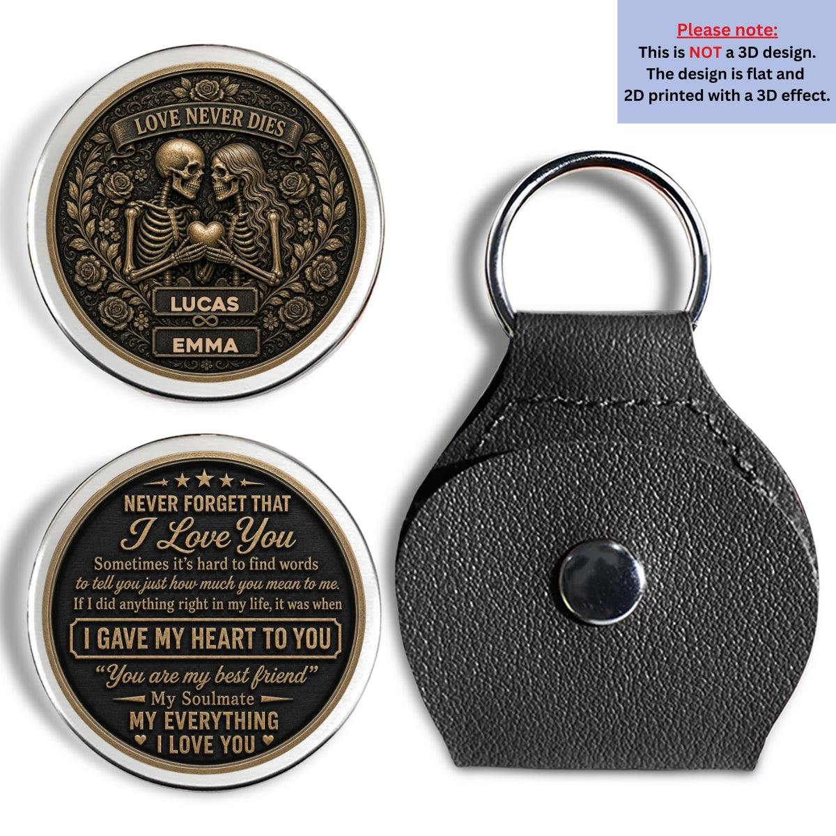 Custom Coin Keychain for Wife, Couple Anniversary Valentine's Day Gifts • Love Never Dies - Personalized Pocket Hug