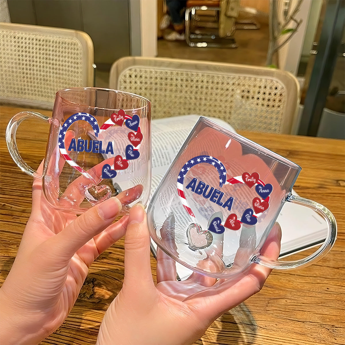 Custom Christmas & Birthday Gift For Grandma • American Grandma - Personalized Pink Gradient Glass Mug