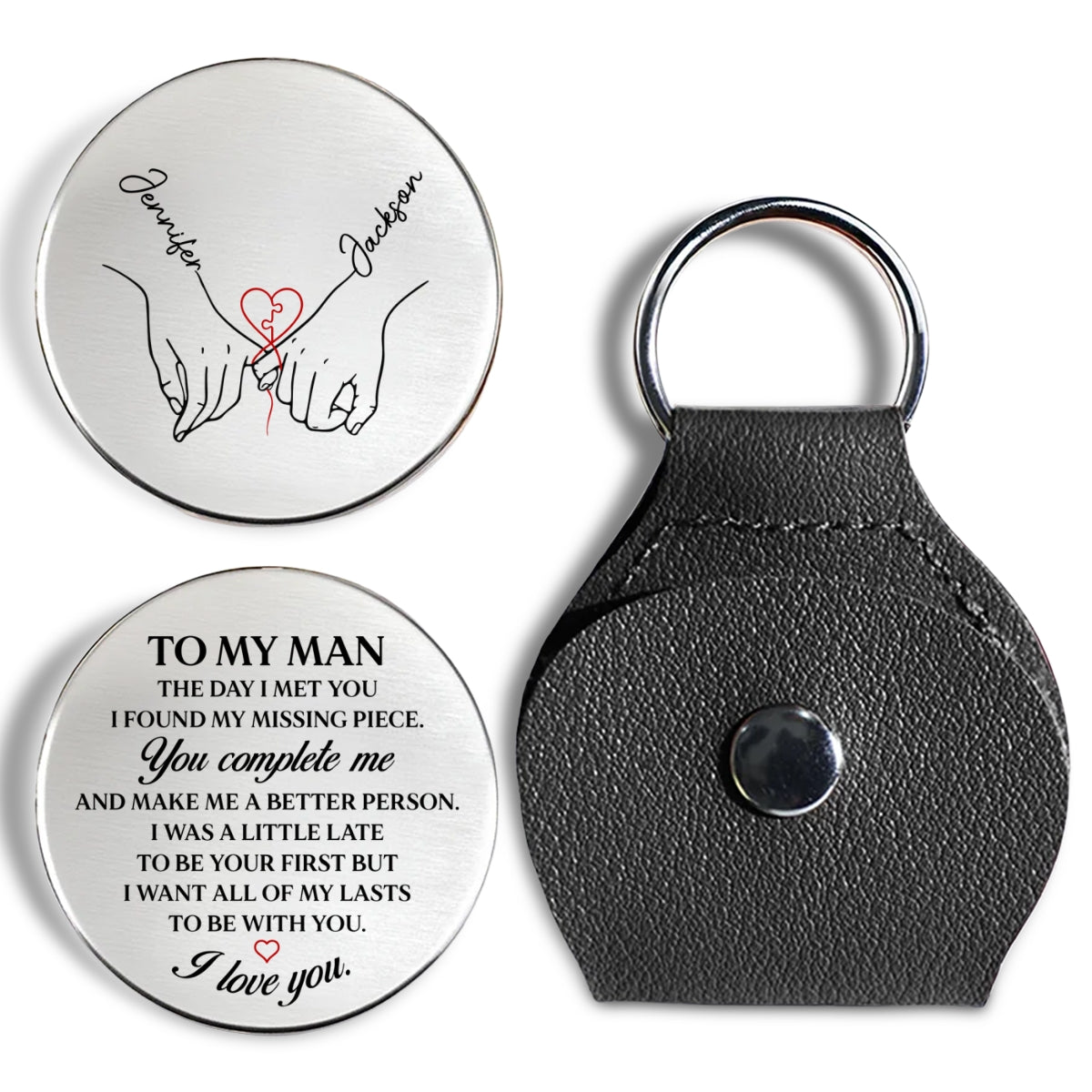 Custom Coin Keychain for Husband, Couple Anniversary Valentine's Day Gifts • I Found My Missing Piece - Personalized Pocket Hug