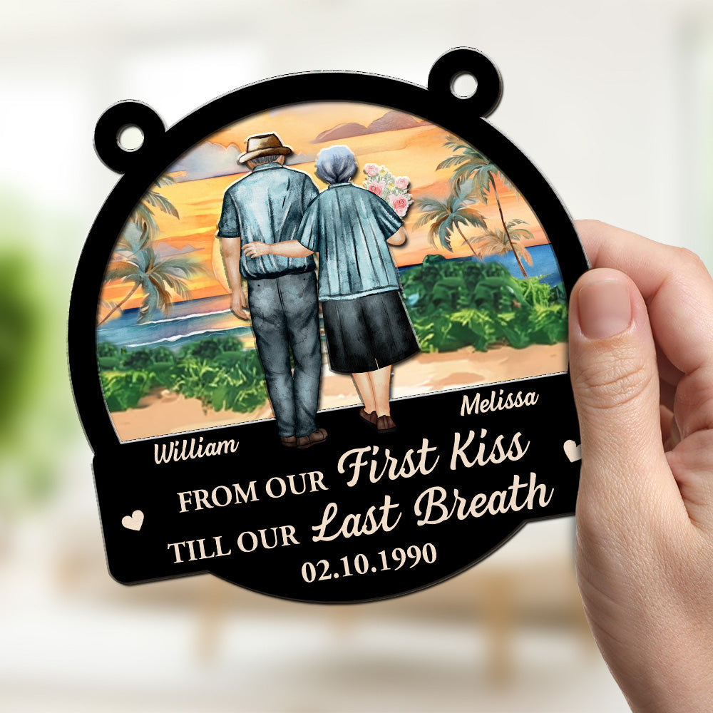 Custom Couple Hanging Decor, Anniversary Valentine's Day Gifts • From Our First Kiss - Personalized Suncatcher