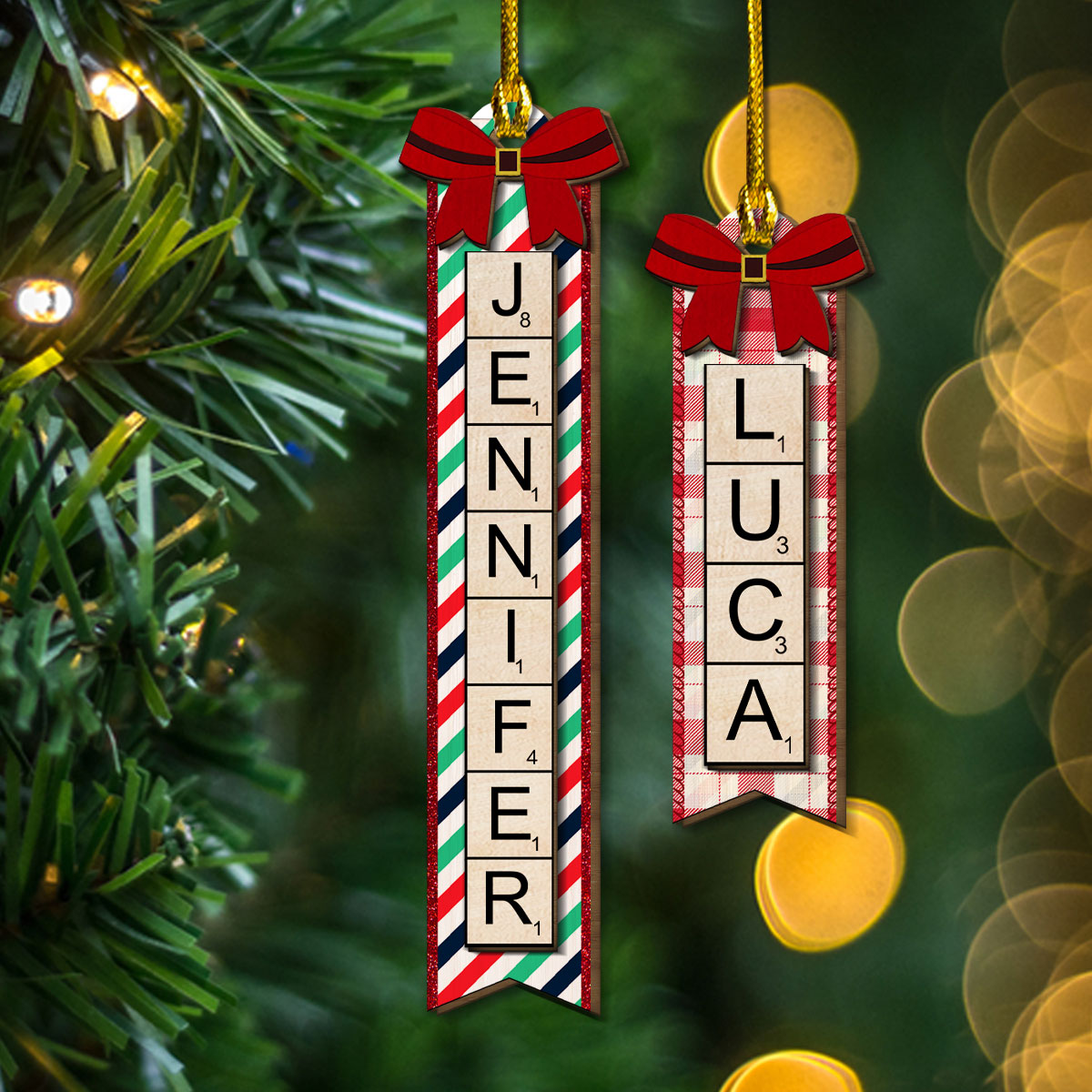 Custom Family Ornament, Christmas Gift for Family Members •  Christmas Scrabble - Personalized Freeshape 2-Layered Wood Ornament