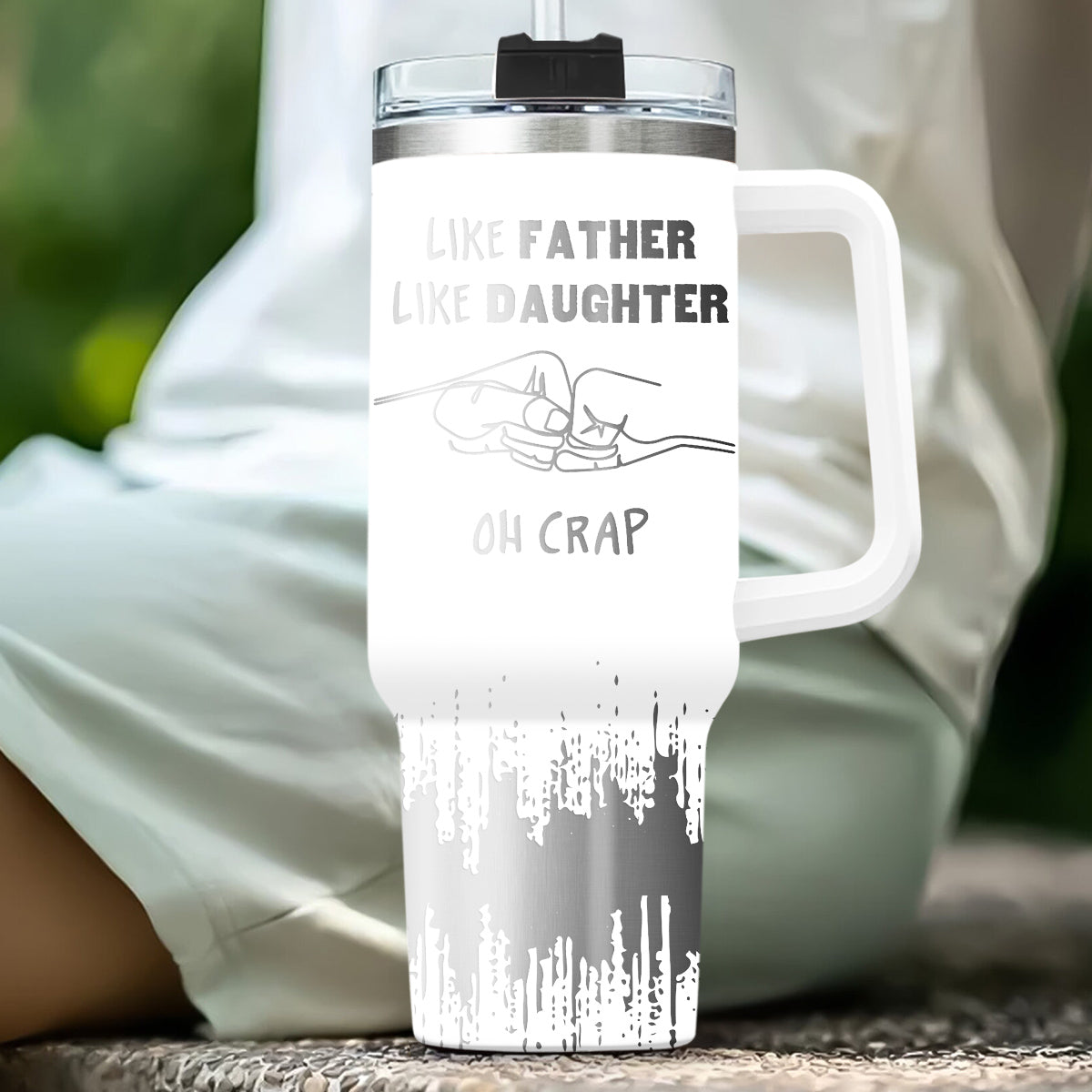 Custom Father's Day Birthday Gifts For Dad • Like Father Like Daughter - Personalized Engraved 40oz Tumbler With Handle