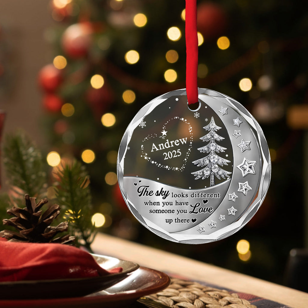 Custom Memorial Christmas Ornament, Sympathy Keepsake •  Not The Same Sky - Personalized 3D Effect Glass Ornament