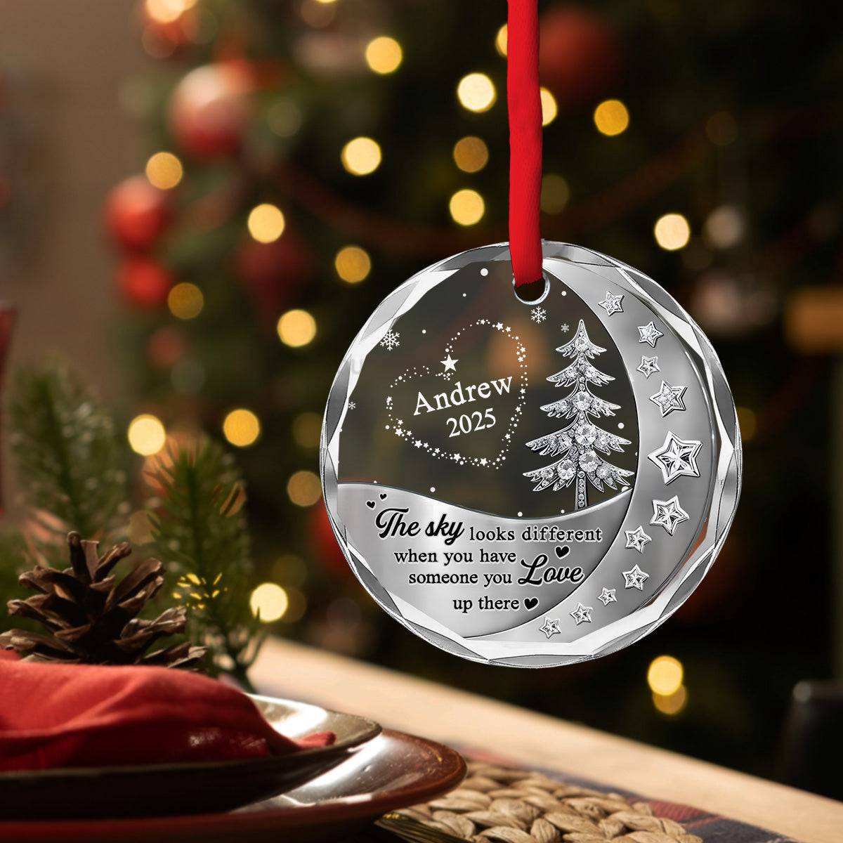 Custom Memorial Christmas Ornament, Sympathy Keepsake •  Not The Same Sky - Personalized 3D Effect Glass Ornament