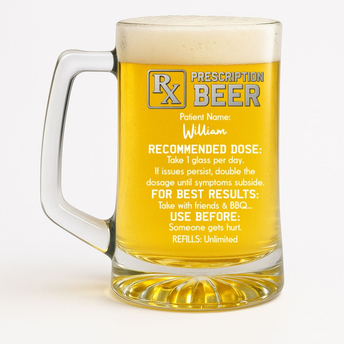 Double Dose If Needed - Personalized Beer Glass With Handle