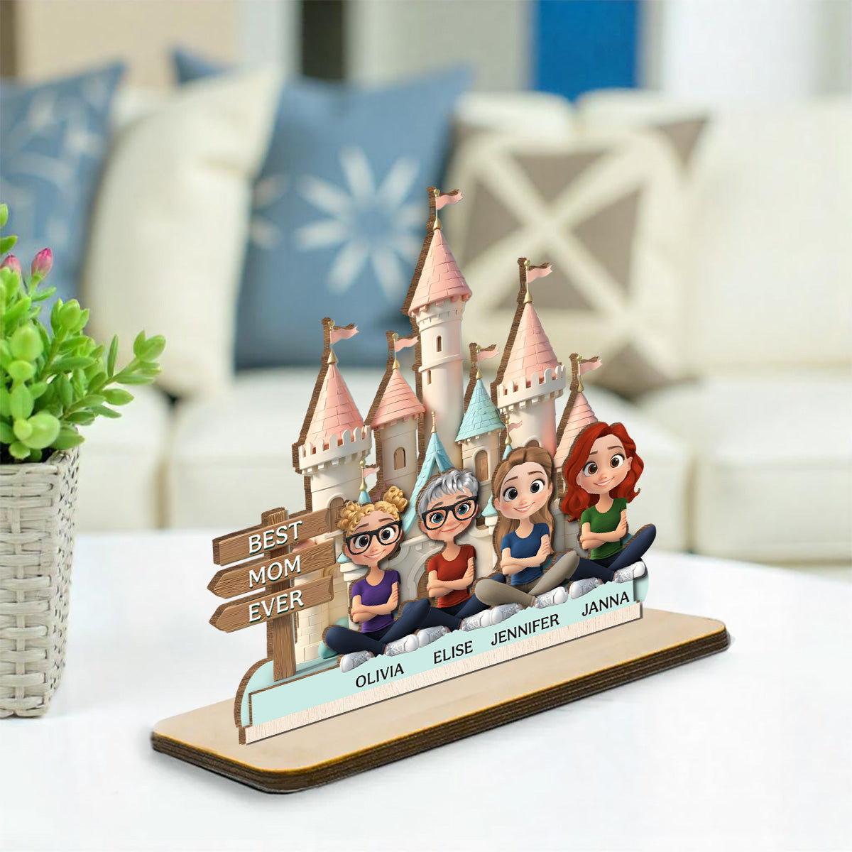 Custom Mother's Day Decor, Gift for Mom & Grandma • Best Mom Ever Version 2 - Personalized 2-Layer Wood Plaque With Flat Base