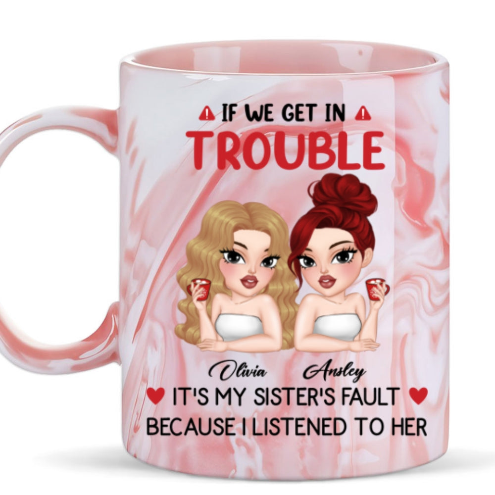 Custom Christmas & Birthday Gift For Sister • My Sister Made Me Do It - Personalized Pink Marble Mug