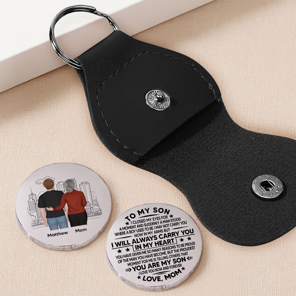 Custom Coin Keychain, Mother's Father's Day Birthday Gift Keepsake • I Will Always Carry You - Personalized Pocket Hug