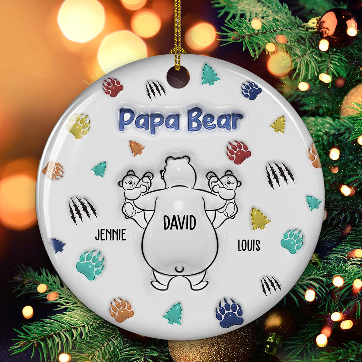 Custom Family Ornament, Christmas Gift for Family Members •  Papa Bear - Personalized 3D Inflated Effect Ceramic Ornament