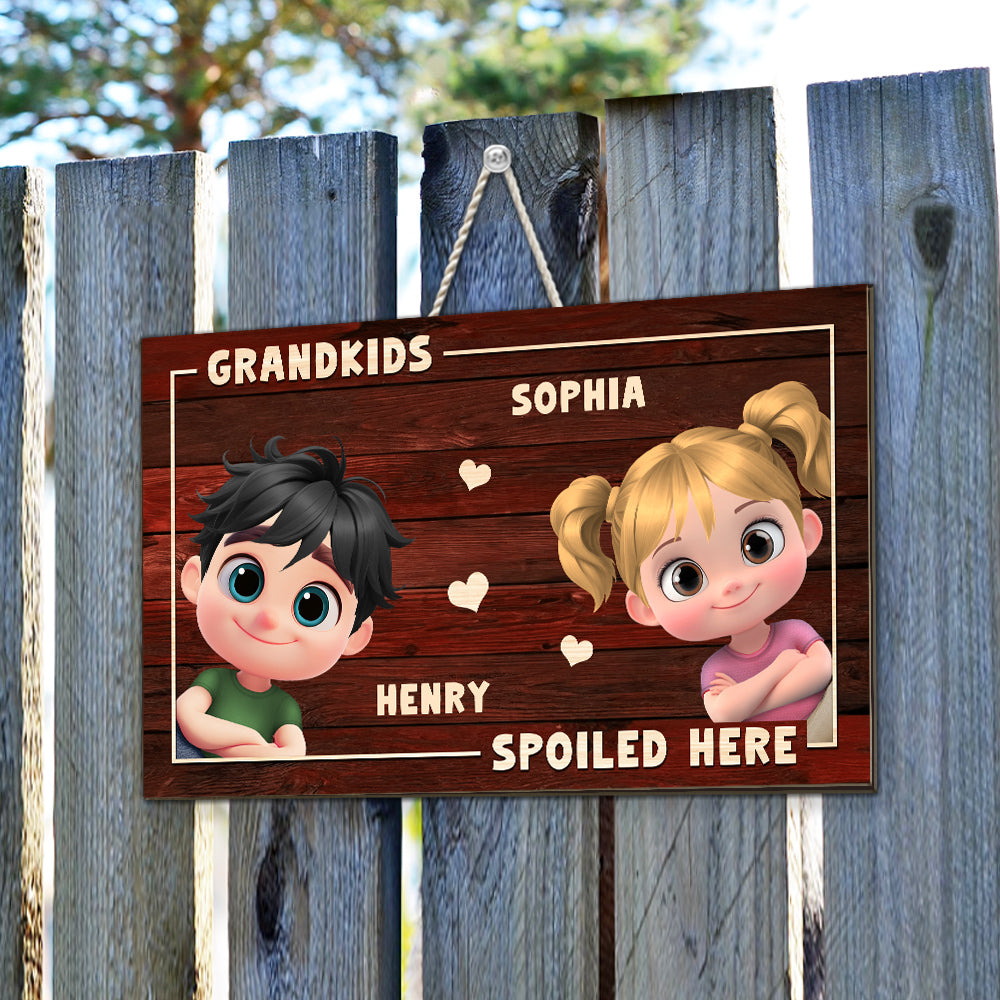Custom Home & Wall Decor, Birthday & Christmas Gift • My Grandkids Spoiled Here- Personalized Wood Sign