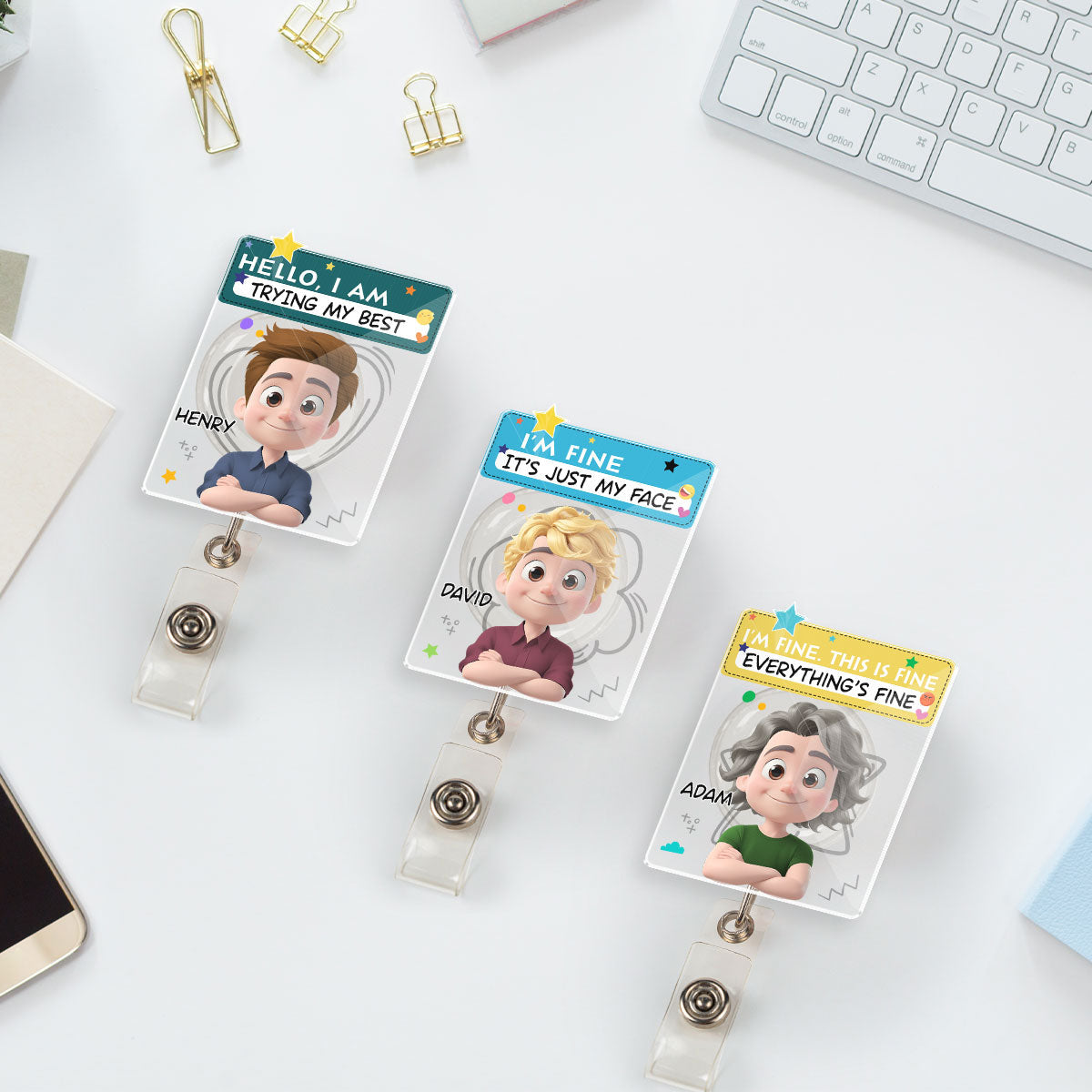 Custom ID Holder Gifts For Coworker, For Boss, Office Gift With Name • I Am Trying My Best Male - Personalized Acrylic Badge Reel