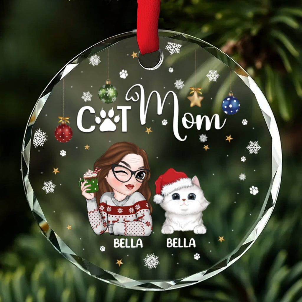 Custom Keepsake Christmas Ornament •  Cat Mom - Personalized Glass Ornament