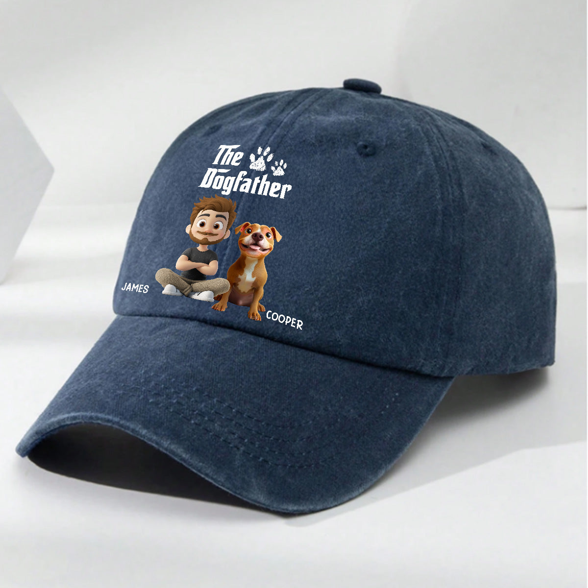 Custom Christmas Headwear Birthday Gifts for Dog Parents • Cool Dog Father - Personalized Vintage Washed Denim Cap
